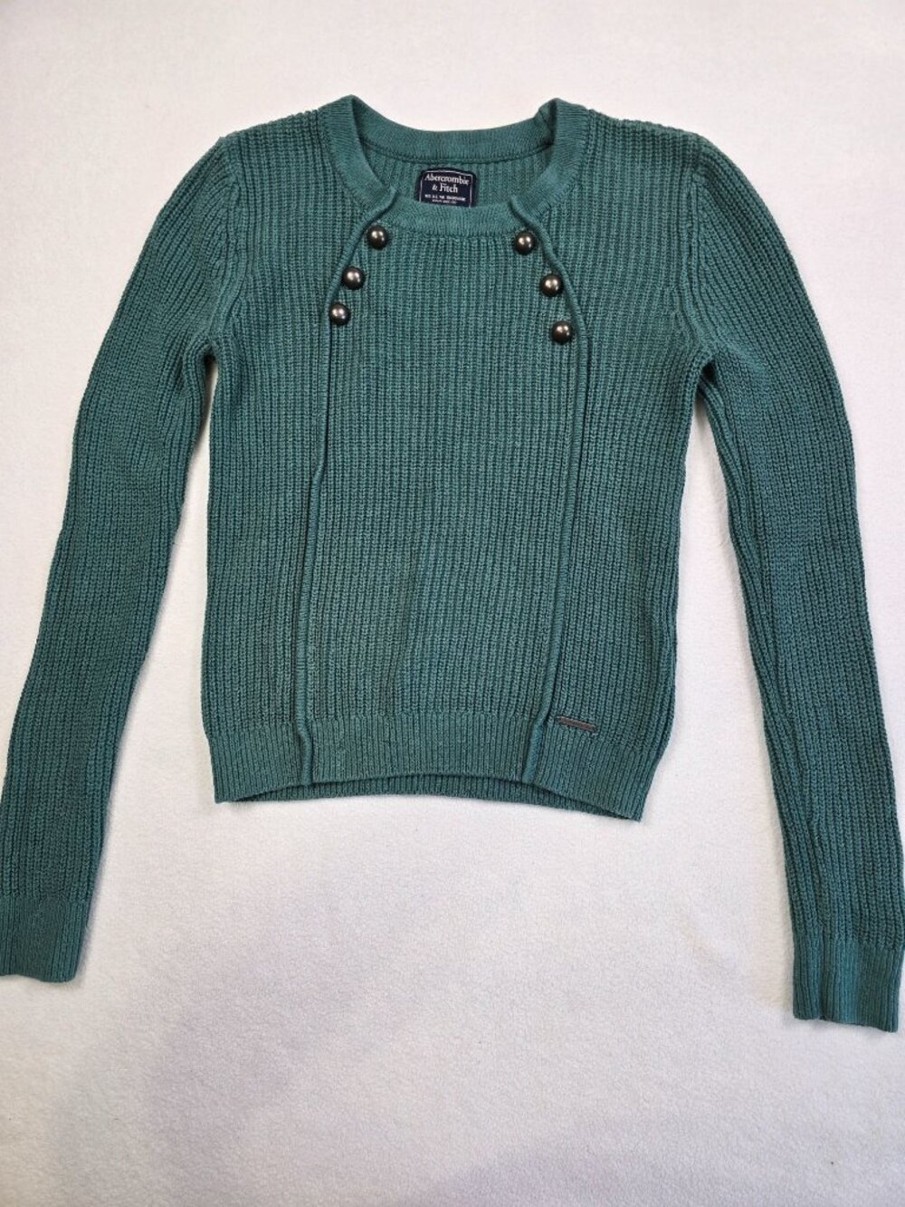 Abercrombie & Fitch Womens XS Ribbed Knit Sweater Green Button Detail